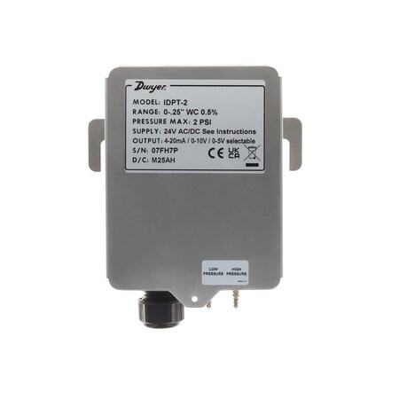 Dwyer Instruments Industrial differential pressure transmitter, range 0-.50in wc, 0.5% FS accuracy IDPT-23U-IN